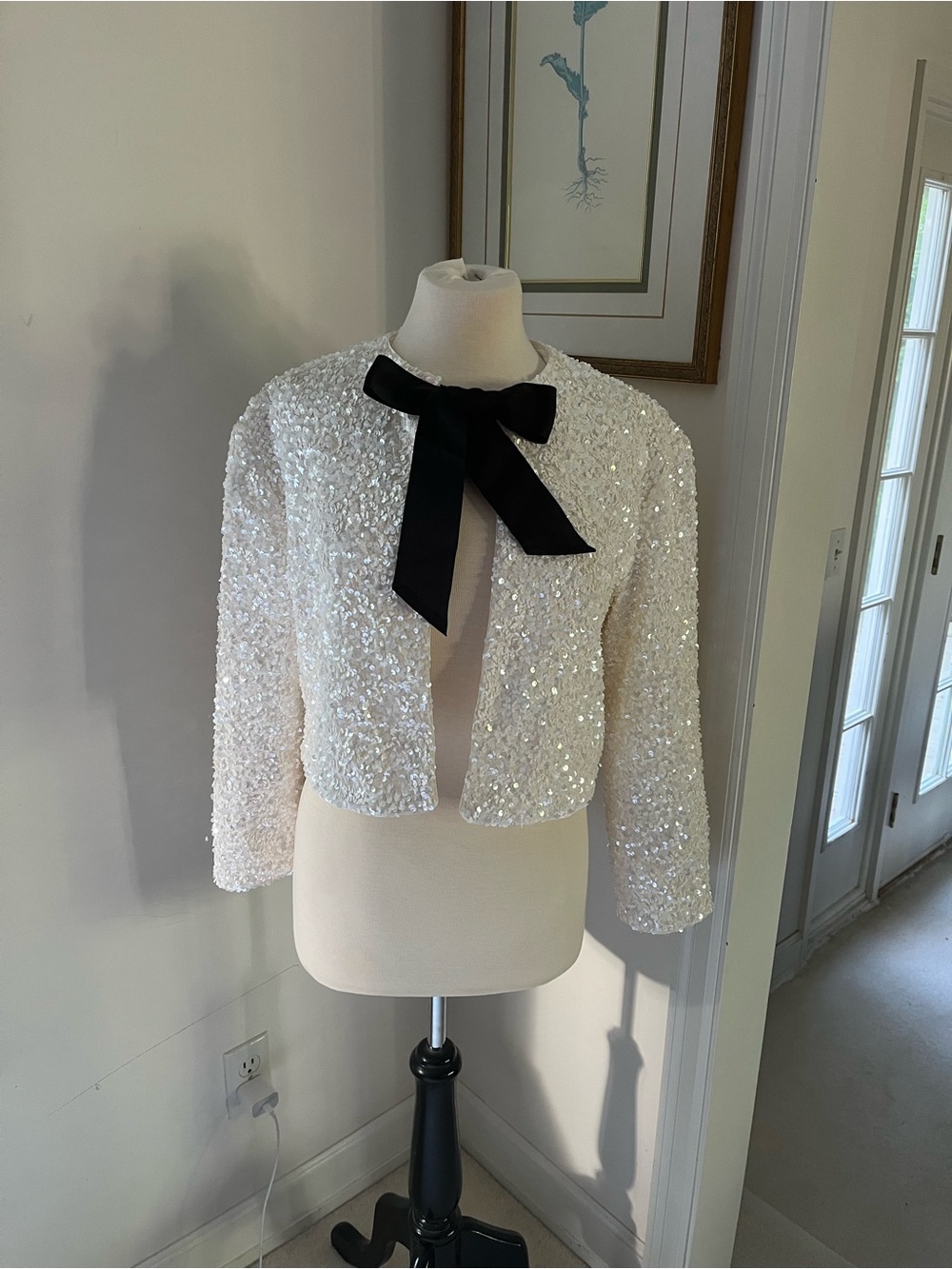 H&M White Sequined Bow-Accent Cropped Jacket - Picture 4 of 13